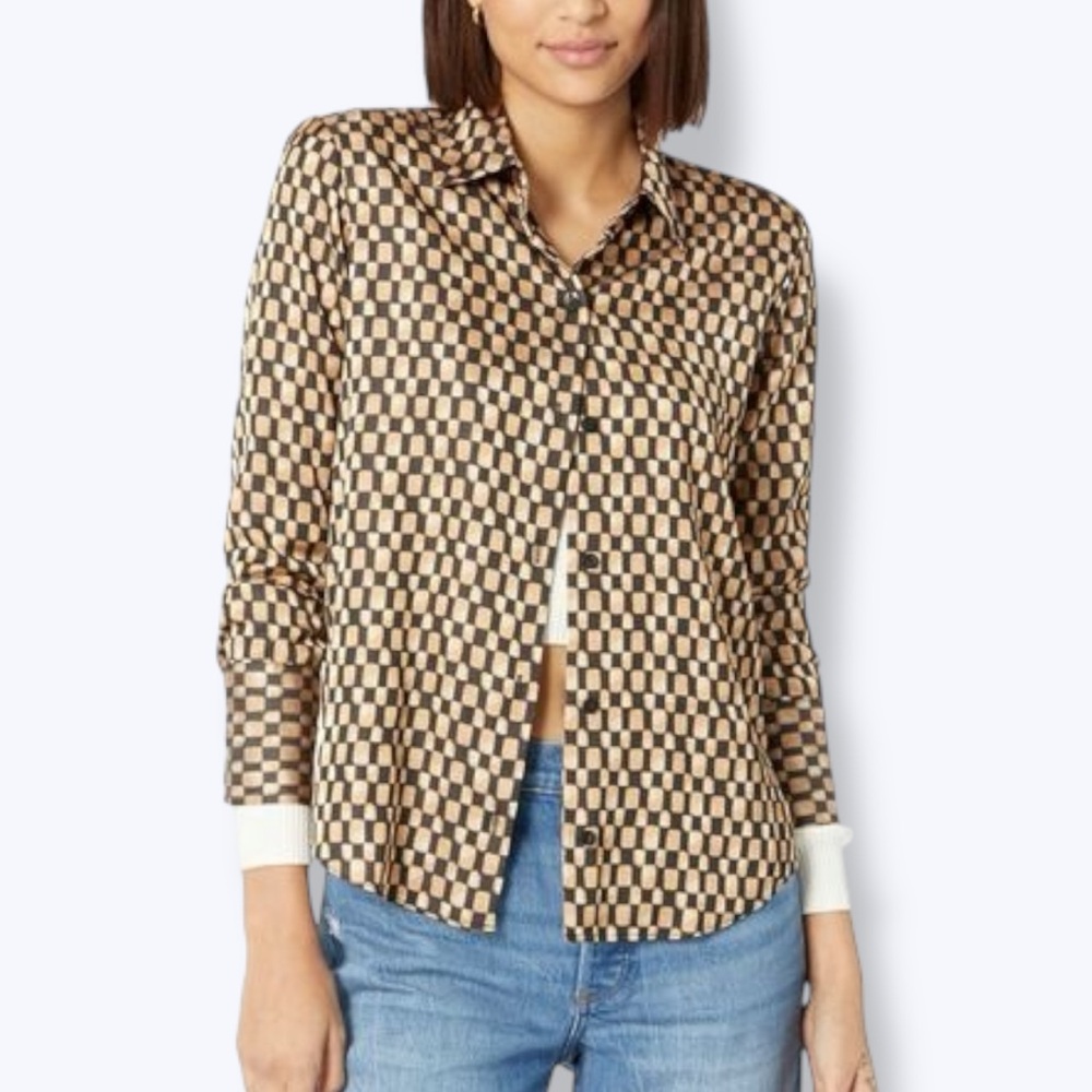 Abercrombie & Fitch Brown and Black Checkered Button-Up Blouse